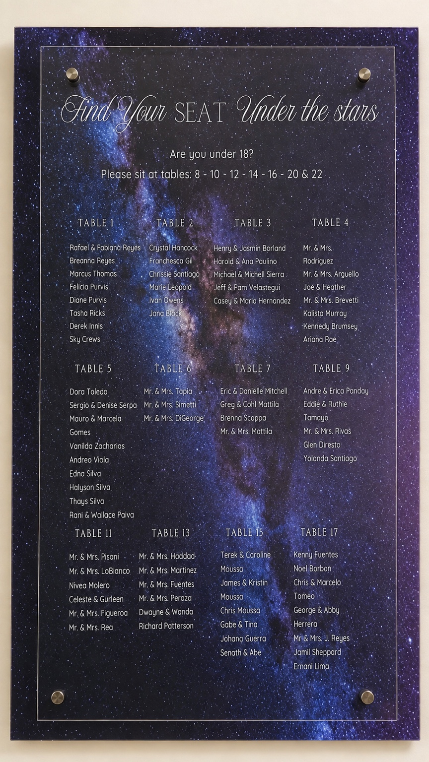 Under the stars acrylic seating chart